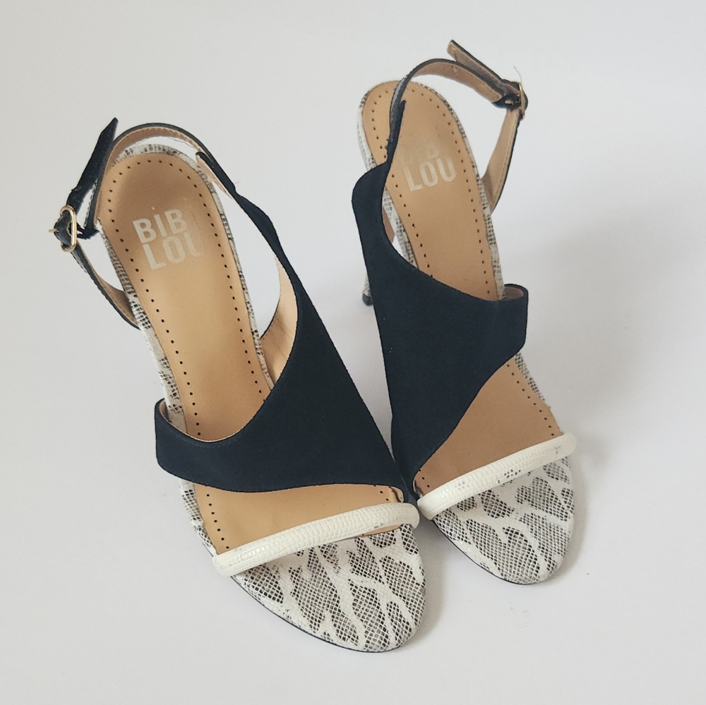 Bibi Lou Suede Leathet Sneak Print Heels - Picture 9 of 11